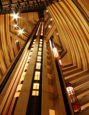 Marriott Marquis Atrium looking at elevator core. Photo by Ryan Cramer